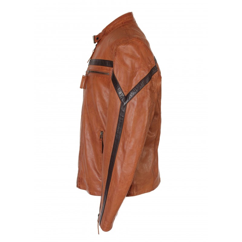 zerimar shoes Chaqueta de cuero con detalle lineal modelo RYANO Últimos 2 días