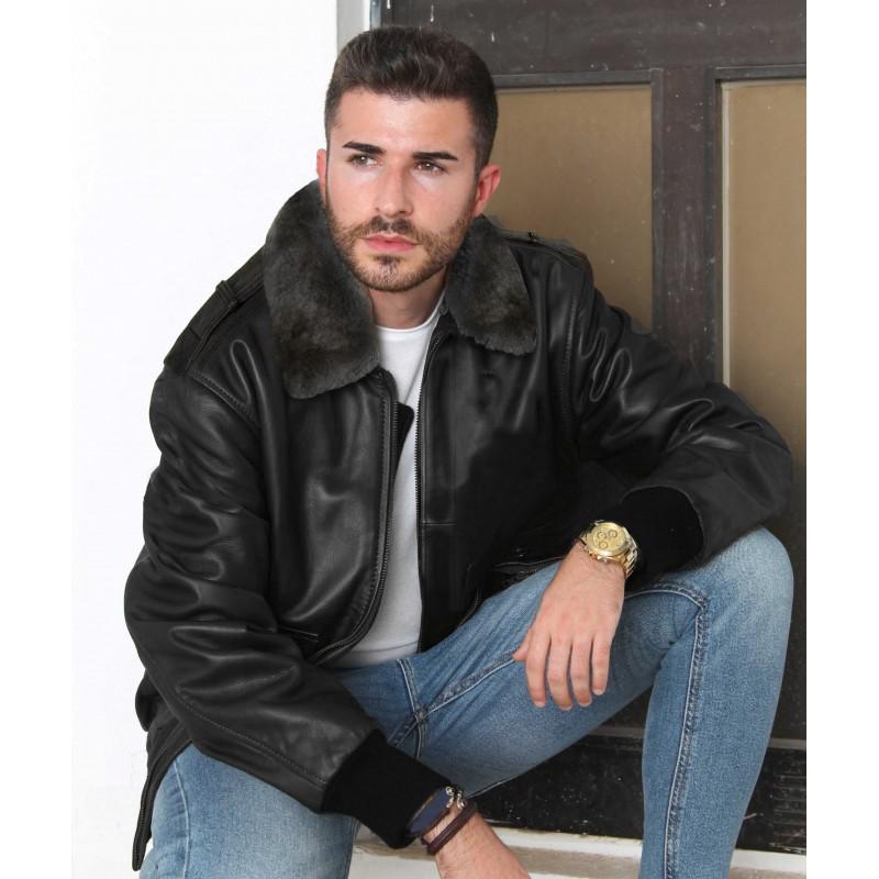 zerimar shoes Cazadora de piel aviador con cuello desmontable Solo queda un día