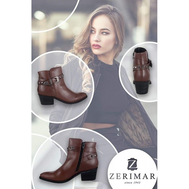 zerimar shoes Botines estilo cowboy de piel con hebilla en el tobillo Outlet online