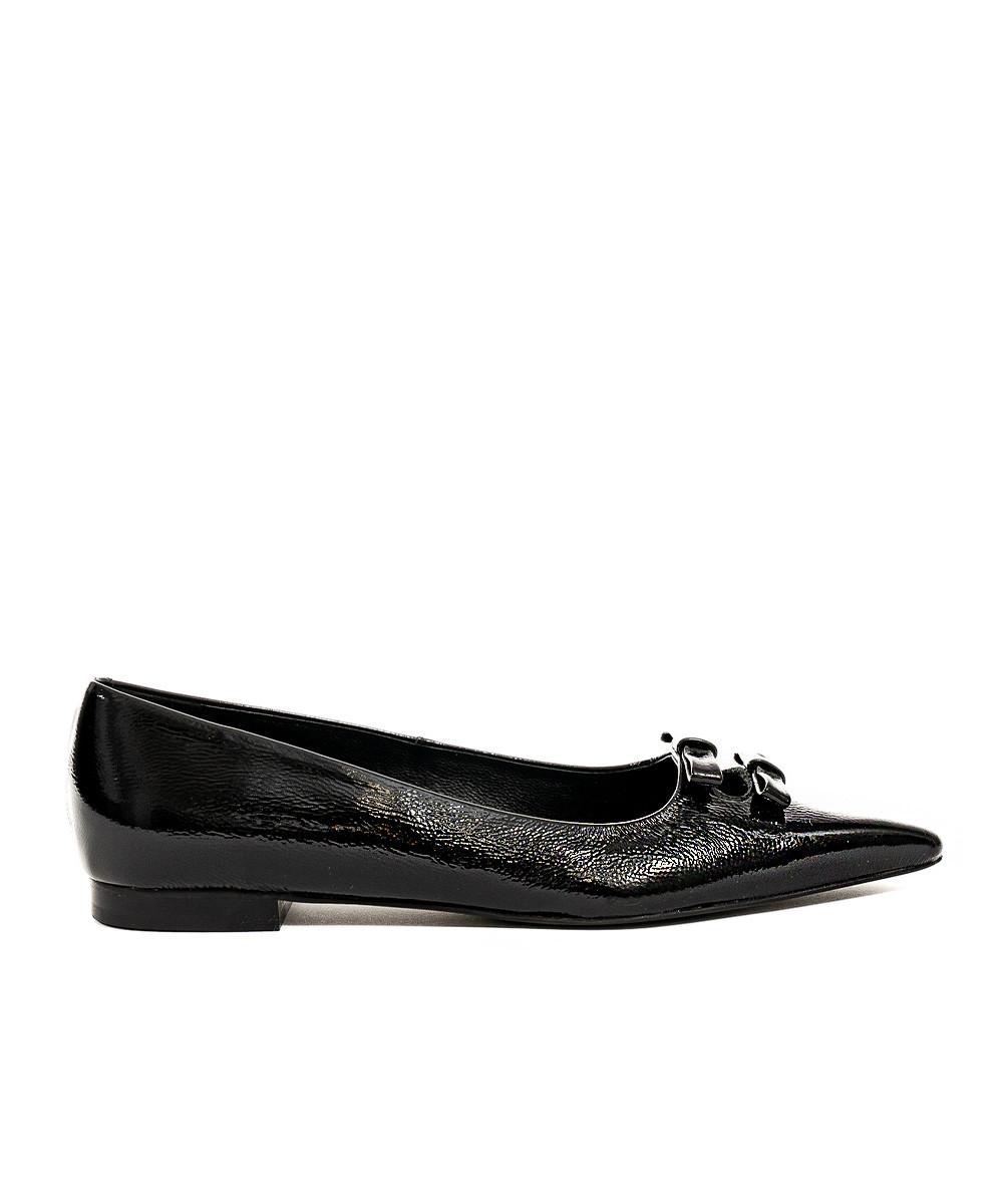 zinda Zapato plano de piel metalizada negra con dos lazos Venta caliente