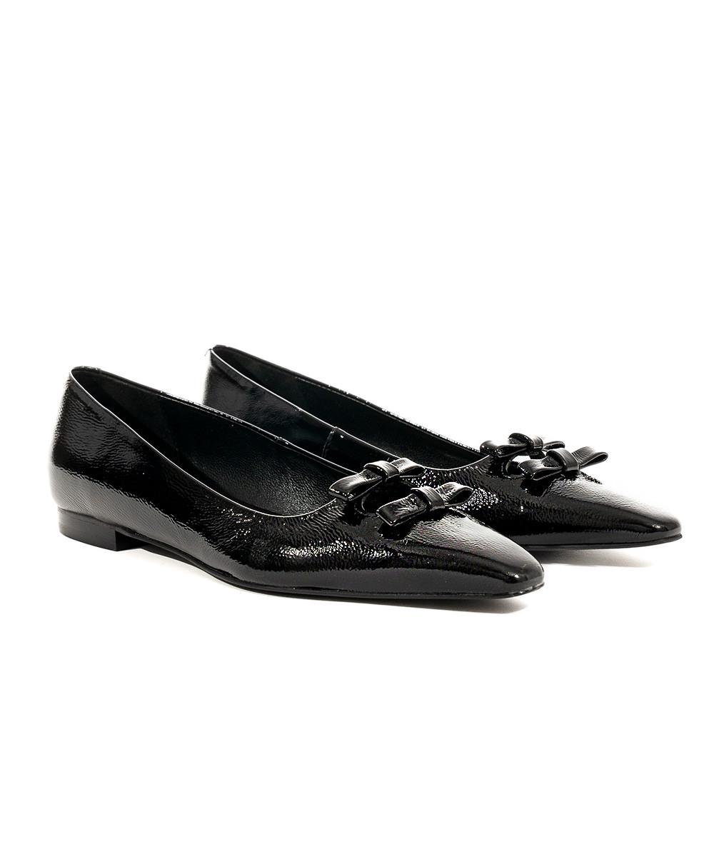 zinda Zapato plano de piel metalizada negra con dos lazos Venta caliente