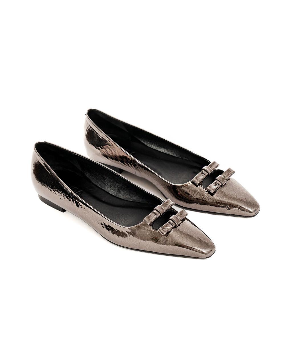 zinda Zapato plano de piel metalizada gris con dos lazos En oferta